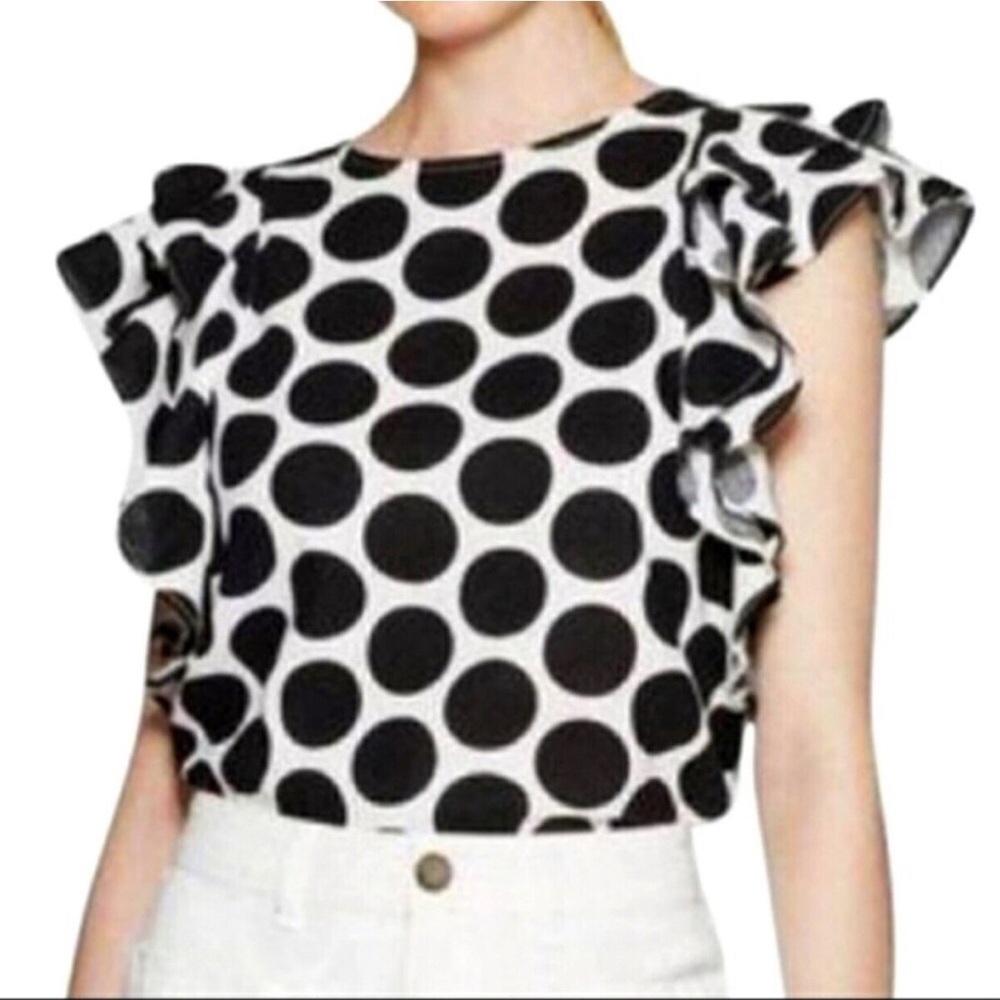 Who What Wear Polka Dot Ruffle Top
